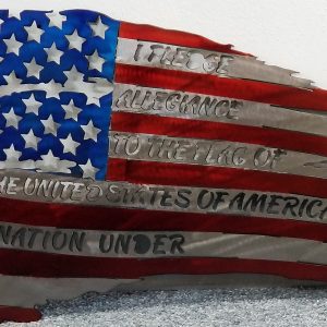 Tattered Steel American Flag With Pledge
