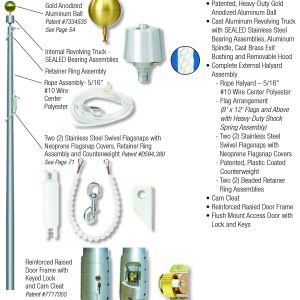 Internal Rope Halyard | Vertical Wall Mount Flagpole