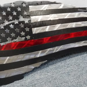Black and white American flag with a single red stripe.