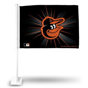 Baltimore Orioles flag with team logo on black background.