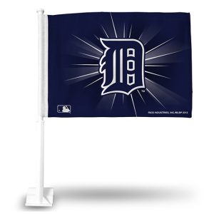 Detroit Tigers MLB car flag with team logo on navy background.