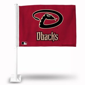 A red Arizona Diamondbacks car flag with the team logo and name.