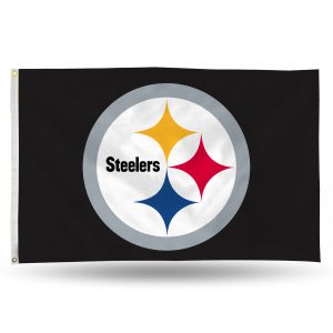 Black flag featuring the Pittsburgh Steelers logo with three colored diamonds.