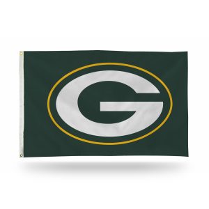 Green Bay Packers flag with team logo on a dark green background.