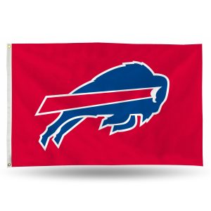 Red flag featuring the Buffalo Bills logo with a charging buffalo in blue and white.