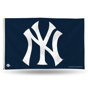 A navy blue flag with a large white New York Yankees logo.