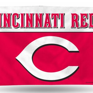 Red Cincinnati Reds banner with white logo and text.