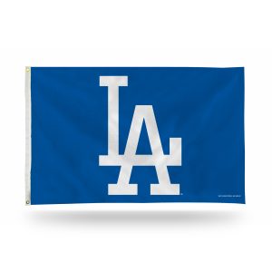 Blue flag with white LA logo representing the Los Angeles Dodgers.