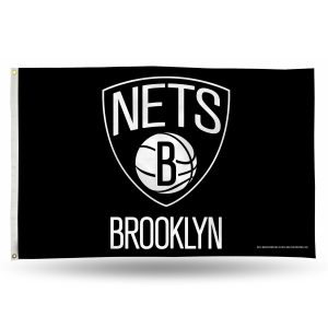 Black Brooklyn Nets flag with team logo and name.