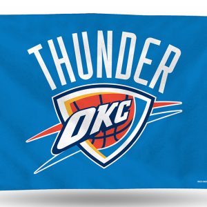 Oklahoma City Thunder basketball team logo on a blue background.