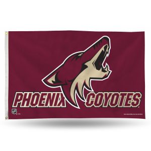 Phoenix Coyotes logo on a maroon background.