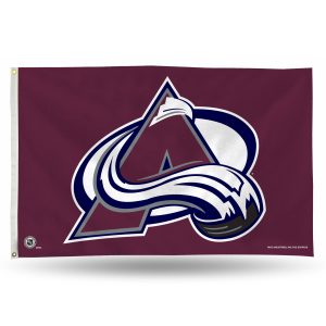 Colorado Avalanche logo on a maroon flag.