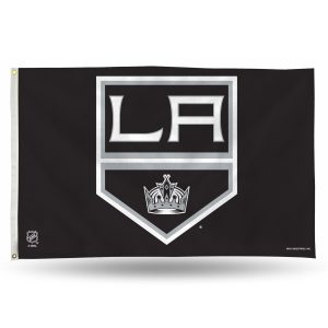 Black flag with the LA Kings hockey team logo.