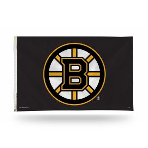 Black flag with a yellow and white Boston Bruins logo in the center.