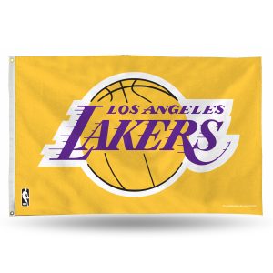 Los Angeles Lakers logo on a yellow background.