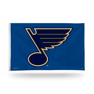 Blue flag with a stylized musical note and wing logo.