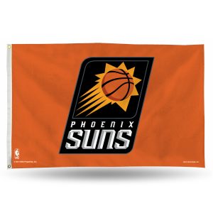 Phoenix Suns basketball team flag with logo on orange background.