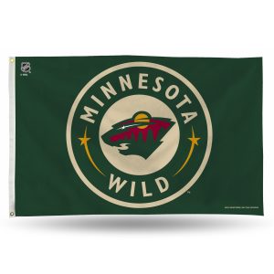 Green flag with Minnesota Wild hockey team logo and name.