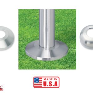 Stainless steel ground anchor with mounting rings for secure installation.