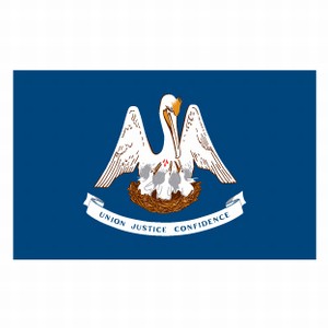 Flag of Louisiana featuring a pelican and three chicks.