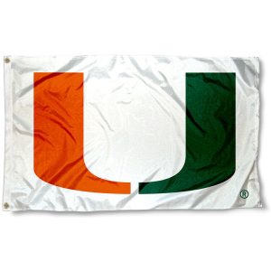 A flag with a large orange and green 'U' on a white background.