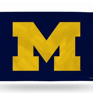 Large yellow block 'M' on a dark blue background.