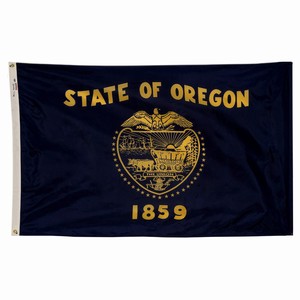 The official flag of the State of Oregon with its seal and year of statehood.