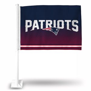 A Patriots car flag with logo and colors.