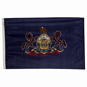 A dark blue flag with the Pennsylvania state coat of arms in the center.