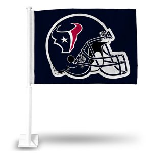A Houston Texans football helmet flag on a white pole.