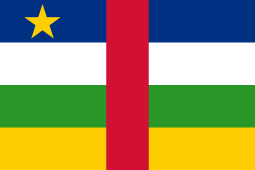 Flag of the Central African Republic with a red vertical stripe.