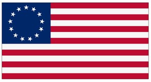 Historical American flag with 13 stars and stripes.
