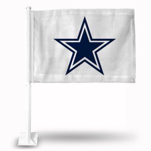 White car flag featuring a large blue Dallas Cowboys star logo.