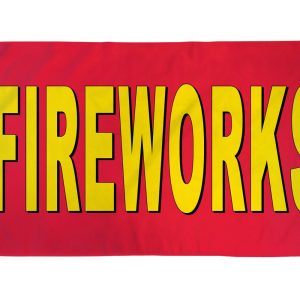 Red flag with "Fireworks" in yellow letters.