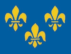 Three yellow fleur-de-lis symbols on a blue background.