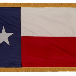 The Texas state flag with gold fringe.