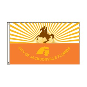 Flag of Wyoming with a bison and cowboy emblem.