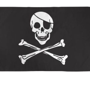 Classic pirate flag featuring a skull and crossed bones on black.