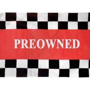 Checkered flag with "Preowned" text in center.