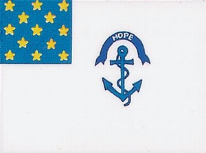 Blue anchor with 'HOPE' banner and yellow stars on blue background.