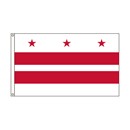 Flag with three red stars and two red stripes on white background.