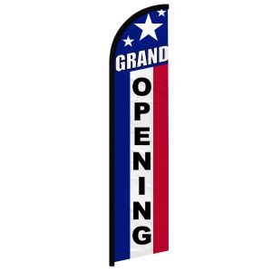 Grand opening flag with star design.