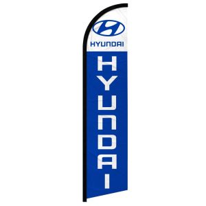 Blue Hyundai advertising flag with logo.