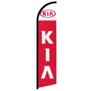 Red vertical flag with Kia logo.